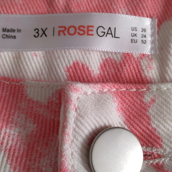 NWT Rosegal 3X/US 20 Pink White Tie Dye Lightweight Denim Distressed Hem… - Picture 3 of 14